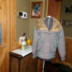 Vtg Head Ski Jacket coyote fur collar short waisted 80s iridescent gray lilac M